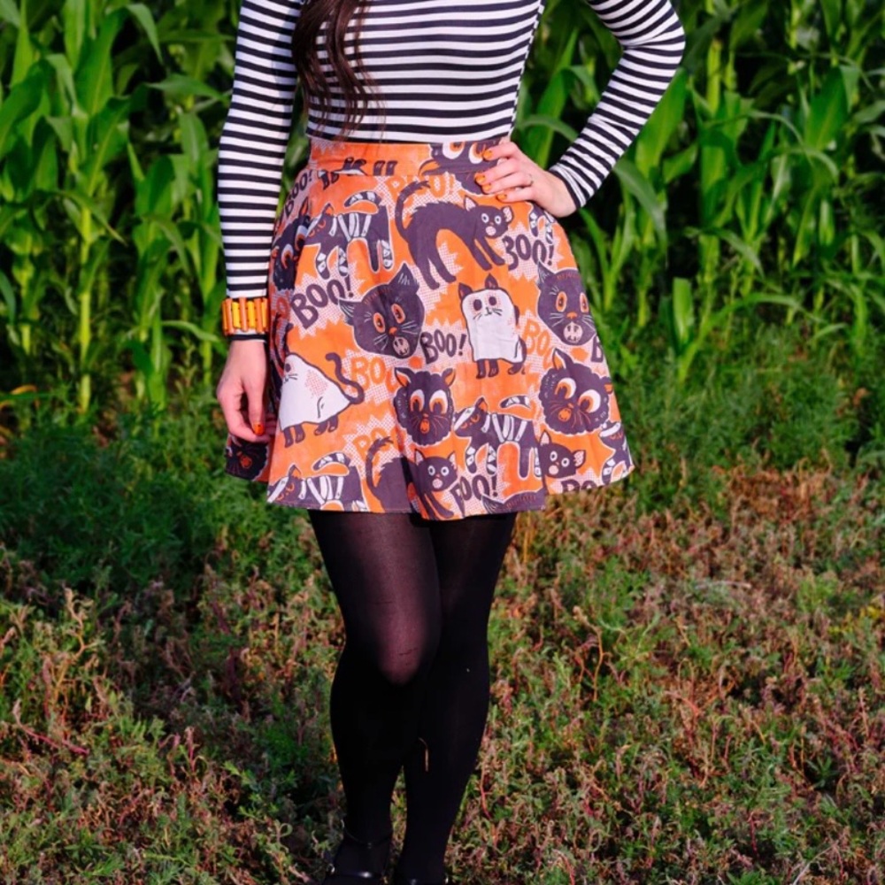 🎃 Retrolicious Scaredy Cat Skater Skirt – 3X